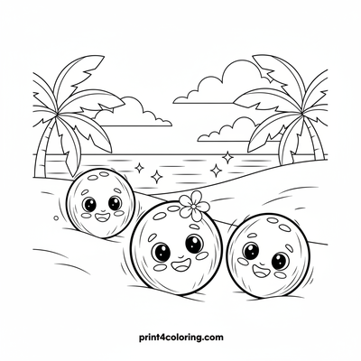 Silly Coconut Beach Race - free printable coloring page