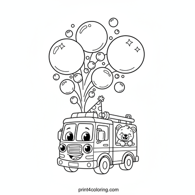 Silly Fire Truck Bubble Party Adventure - free printable coloring page