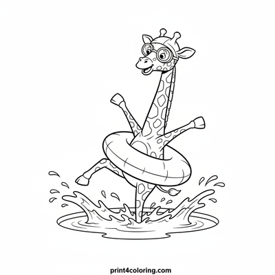 Giggles the Giraffe's Splashy Swim Lesson - free printable coloring page