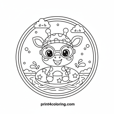 Giggles at the Giraffe Pool Party - free printable coloring page