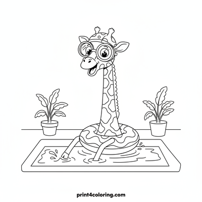 Giggles the Giraffe's Splashy Swim Lesson - free printable coloring page