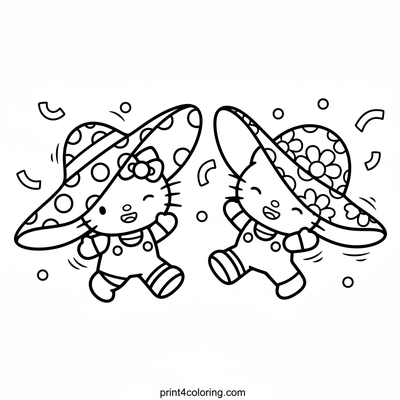 Hello Kitty and Mimmy's Silly Hat Extravaganza - free printable coloring page