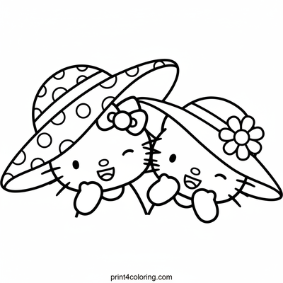 Hello Kitty & Mimmy's Silly Hat Party - free printable coloring page