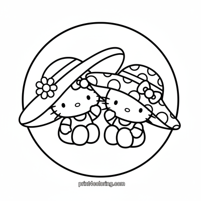 Hello Kitty's Giggly Silly Hat Party - free printable coloring page