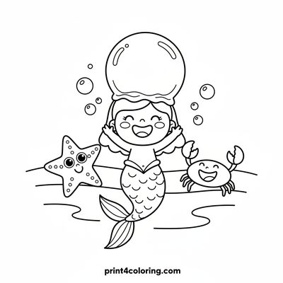 Silly Mermaid's Bubble Hat Party - free printable coloring page