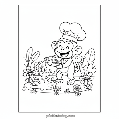 Silly Monkey's Giggle Potion Party - free printable coloring page