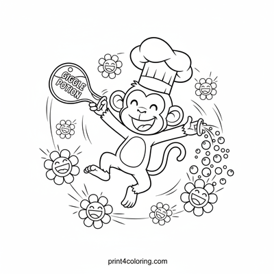 Monkey's Magical Giggle Potion Spill - free printable coloring page
