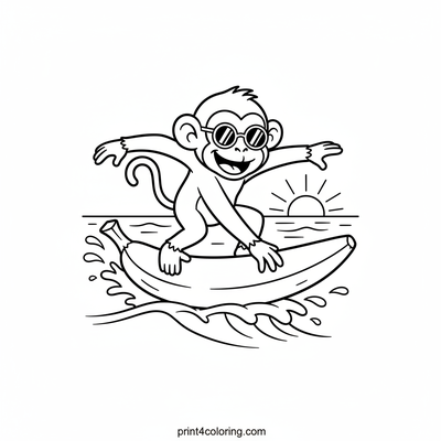 Silly Monkey's Banana Surf Splash! - free printable coloring page