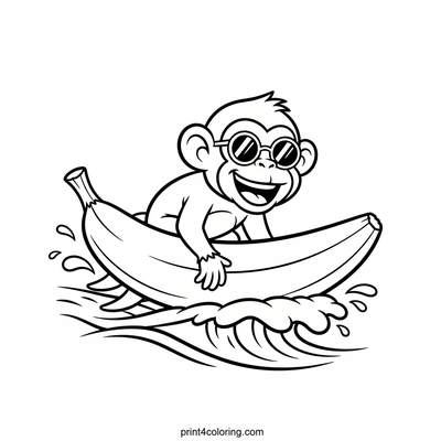 Silly Surfing Monkey's Banana Board - free printable coloring page