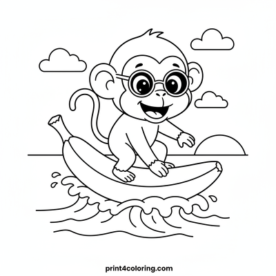 Silly Surfer Monkey Adventure - free printable coloring page