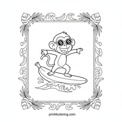 Silly Monkey's Banana Surf Adventure - free printable coloring page