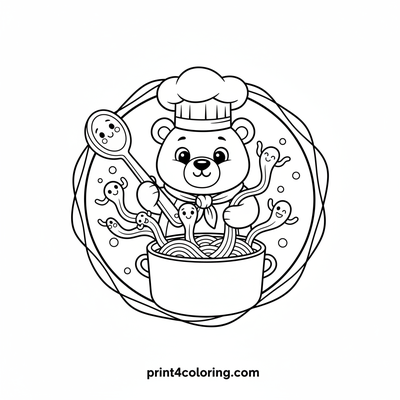 Chef Bear's Silly Noodle Fishing - free printable coloring page