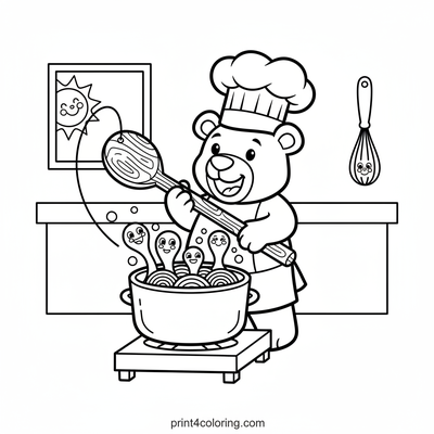 Silly Bear Chef's Noodle Catch! - free printable coloring page