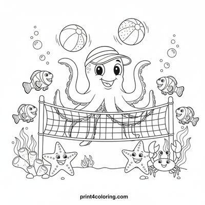 Silly Octopus Volleyball Slam! - free printable coloring page