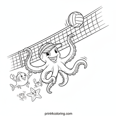 Octopus's Ocean Volleyball Bash! - free printable coloring page