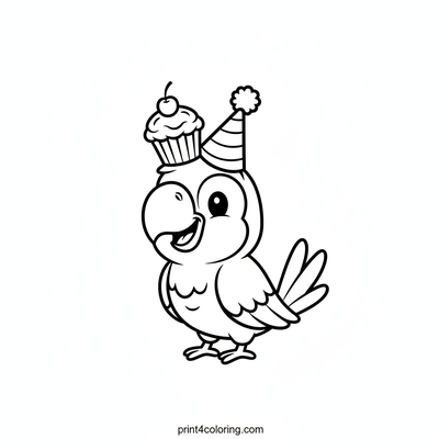 Wacky Parrot's Cupcake Party! - free printable coloring page