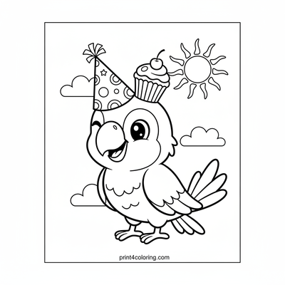 Winking Parrot's Cupcake Party - free printable coloring page