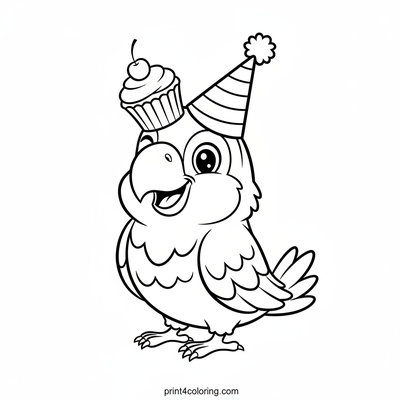 Party Parrot's Cupcake Challenge - free printable coloring page