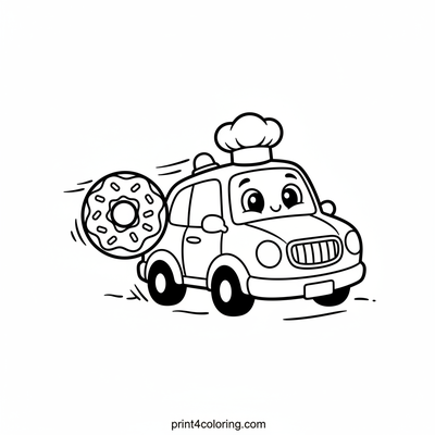 Police Car's Gigantic Donut Surprise - free printable coloring page