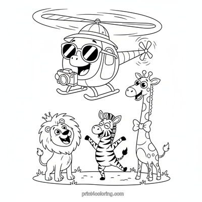 Silly Safari Copter Adventure - free printable coloring page