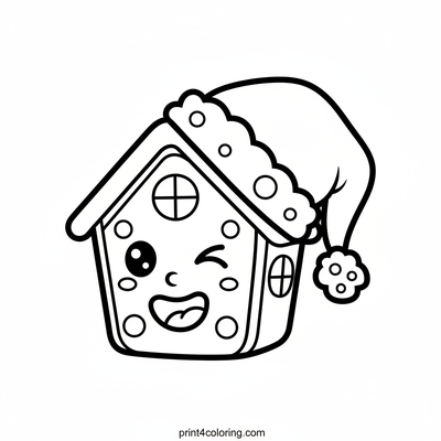 Silly Santa Hat Gingerbread House - free printable coloring page