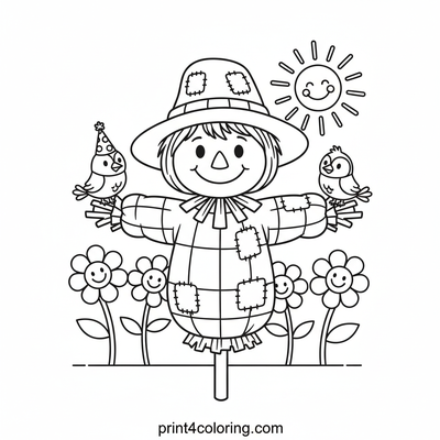 Silly Scarecrow's Happy Garden Day - free printable coloring page