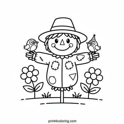 Happy Scarecrow's Sunny Garden Party - free printable coloring page