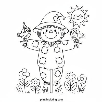 Silly Scarecrow's Sunny Garden Fun - free printable coloring page