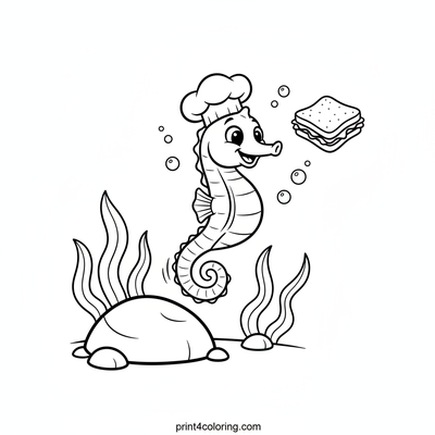 Chef Seahorse's Delightful Snack - free printable coloring page