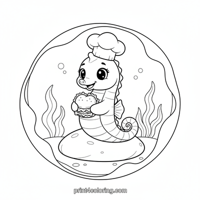 Silly Seahorse's Snack Time Adventure - free printable coloring page