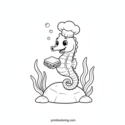Chef Seahorse's Delightful Snack Time - free printable coloring page
