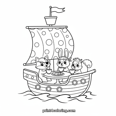 Silly Animal Pirates' Tea Party - free printable coloring page