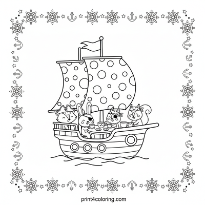 Silly Animal Pirates' Tea Party Adventure - free printable coloring page