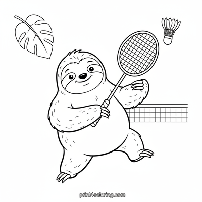 Silly Sloth's Badminton Bonanza - free printable coloring page