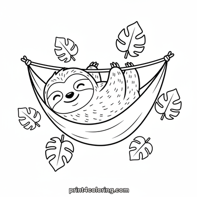 Silly Sloth's Hammock Hangout - free printable coloring page