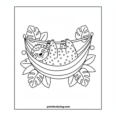 Silly Sloth's Hammock Hangout - free printable coloring page