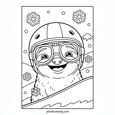 Silly Sloth's Winter Ride - free printable coloring page