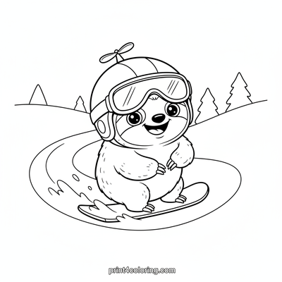 Silly Sloth's Snowy Slopes Adventure - free printable coloring page