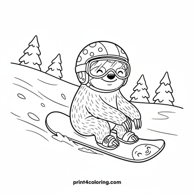 Silly Sloth's Snowboarding Fun - free printable coloring page