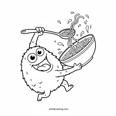 Silly Soup Monster's Noodle Noms - free printable coloring page