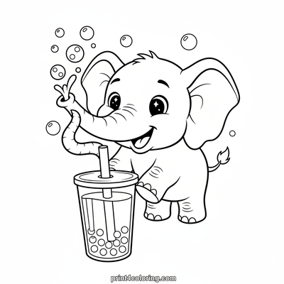 Elephant's Gigantic Boba Slurp - free printable coloring page