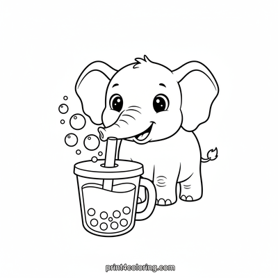 Silly Slurp Safari: Elephant's Boba Bliss - free printable coloring page