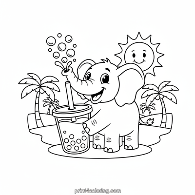 Elephant's Gigantic Boba Slurp - free printable coloring page