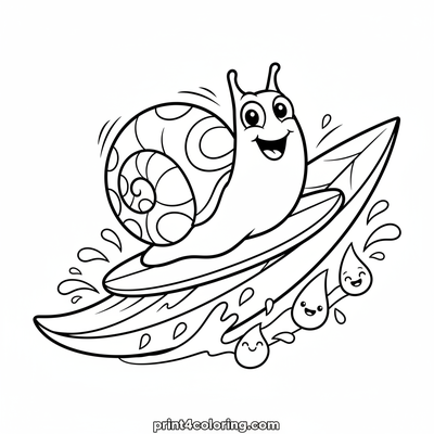 Silly Snail's Splashy Leaf Ride - free printable coloring page