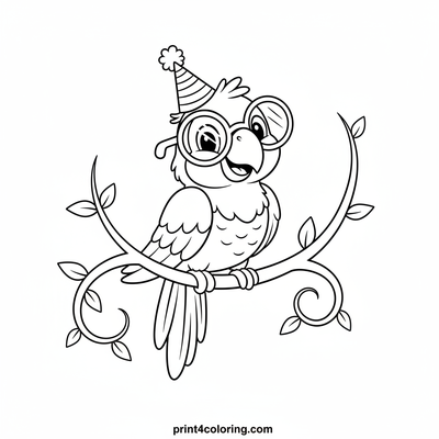 Party Parrot with Goofy Glasses - free printable coloring page