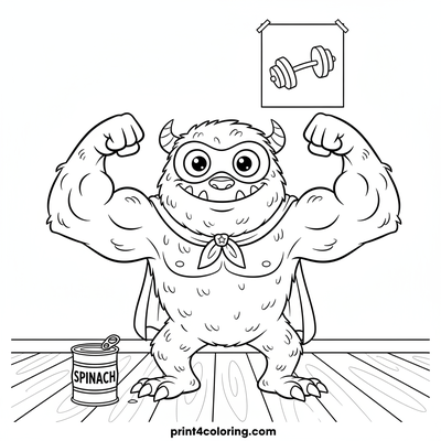 The Mighty Spinach Monster's Flex - free printable coloring page