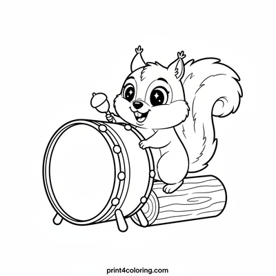 Silly Squirrel's Big Drum Adventure - free printable coloring page