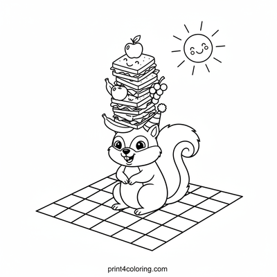 Silly Squirrel's Balancing Act Picnic - free printable coloring page