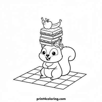 The Balancing Act Squirrel's Picnic - free printable coloring page