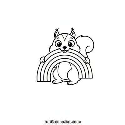Silly Squirrel's Rainbow Snack Time - free printable coloring page